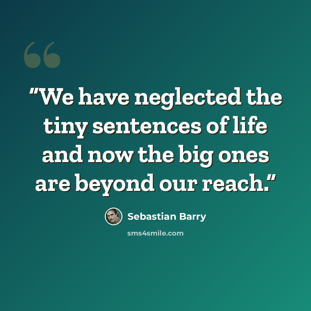“We have neglected the tiny sentences of life and now the big ones are beyond our reach.” quote by Sebastian Barry