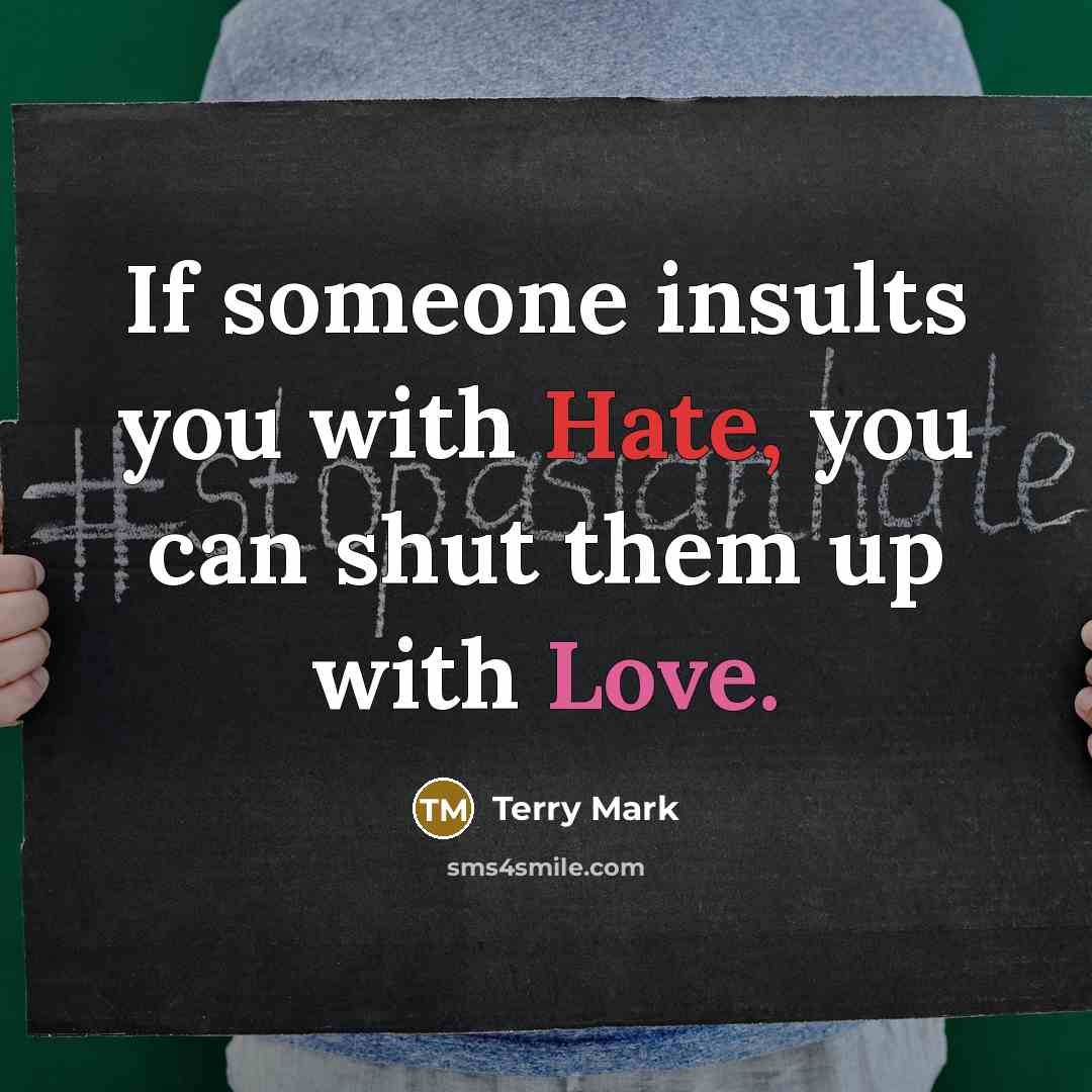“If someone insults you with Hate, you can shut them up with Love.” quote by Terry Mark