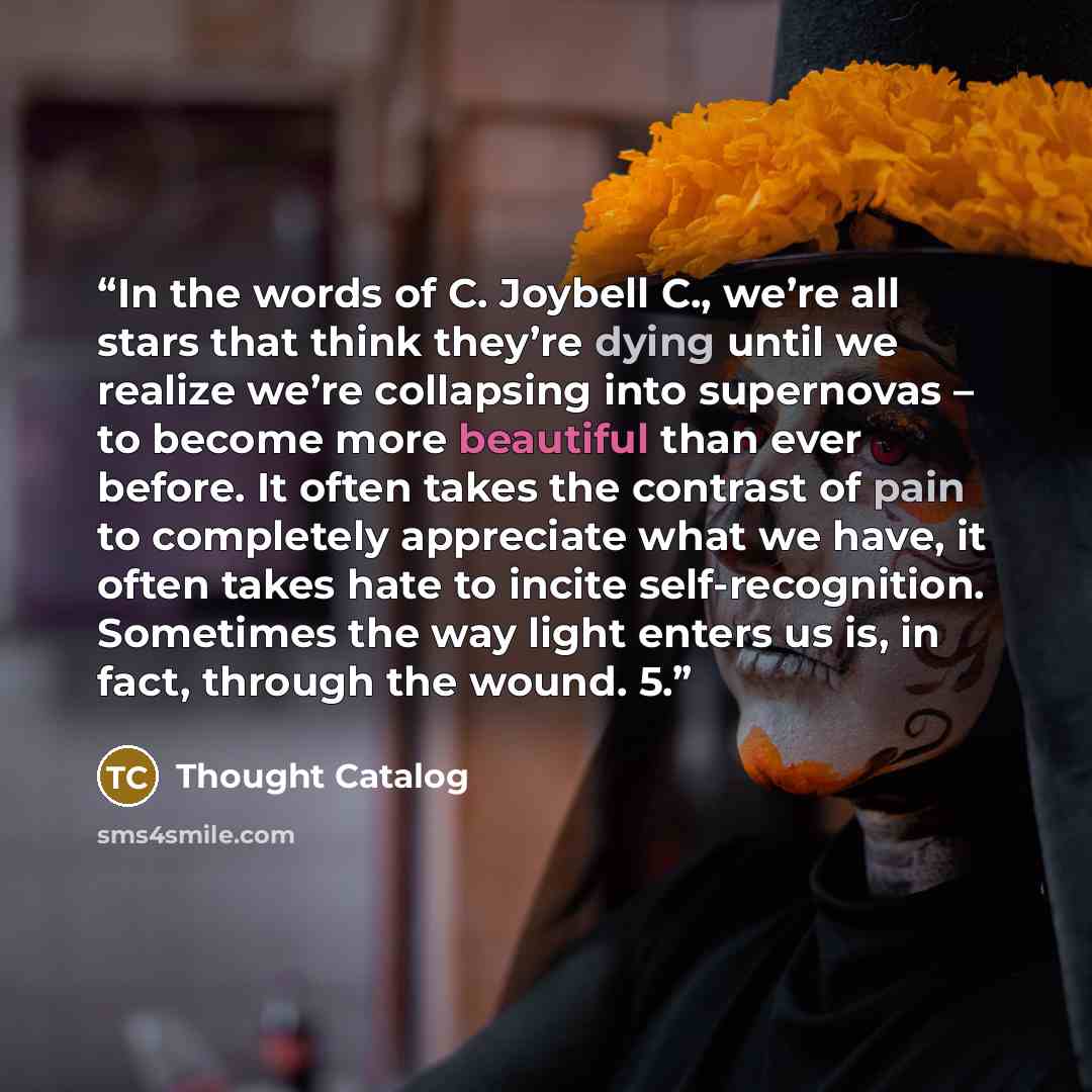 “In the words of C. Joybell C., we’re all stars that think they’re dying until we realize we’re collapsing into supernovas – to become more beautiful than ever before. It often takes the contrast of pain to completely appreciate what we have, it often takes hate to incite self-recognition…” quote by Thought Catalog
