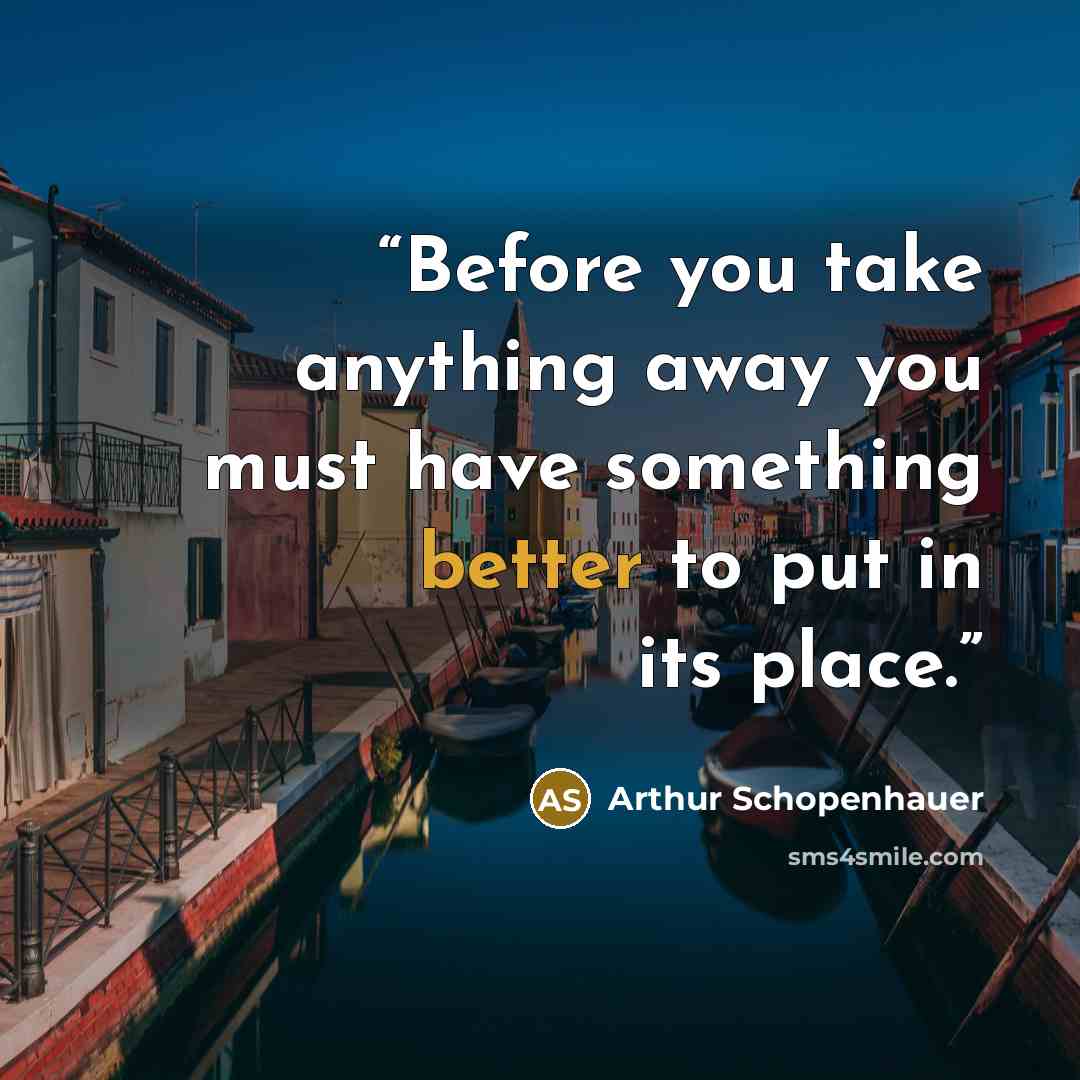 “Before you take anything away you must have something better to put in its place.” quote by Arthur Schopenhauer