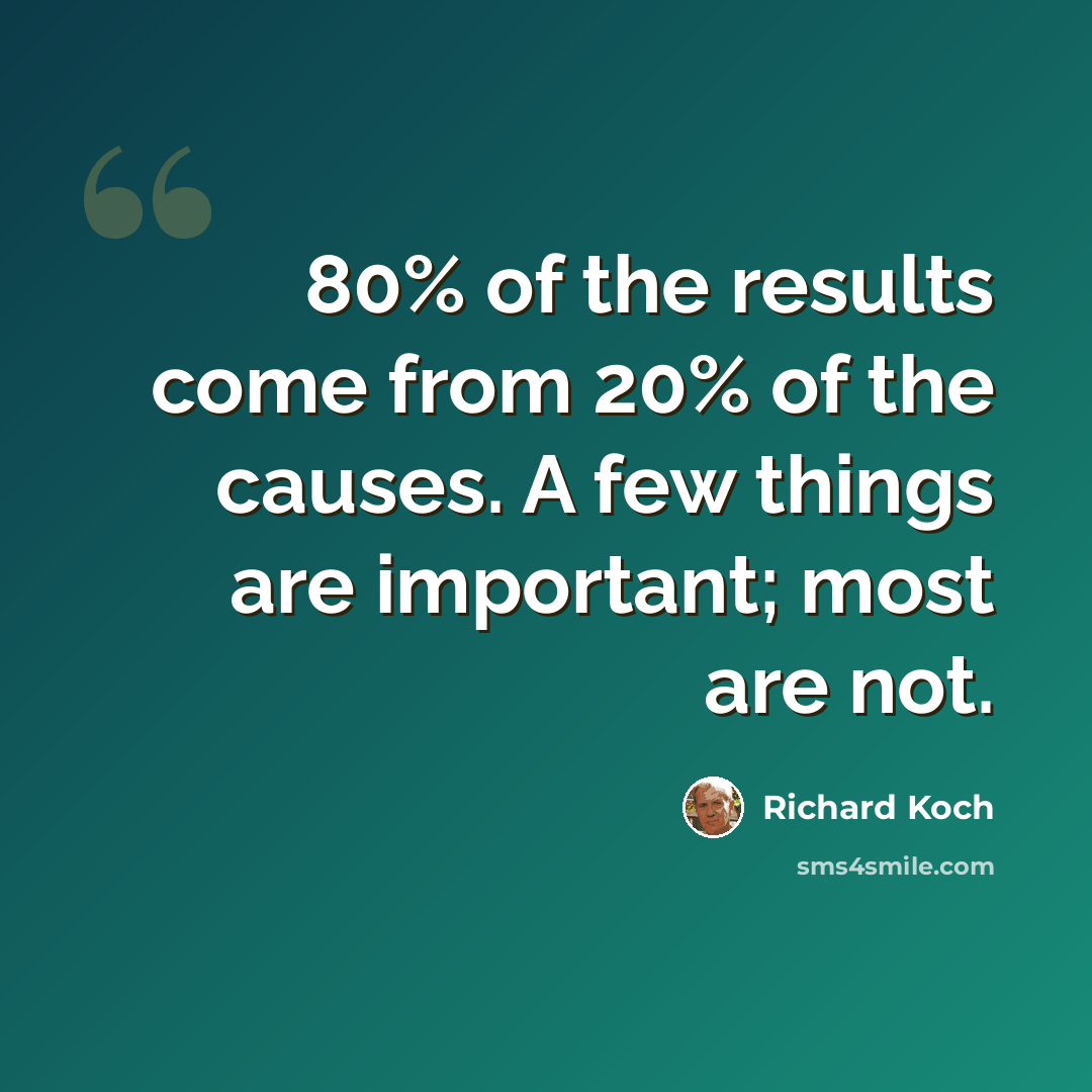 “80% of the results come from 20% of the causes. A few things are important; most are not.” quote by Richard Koch