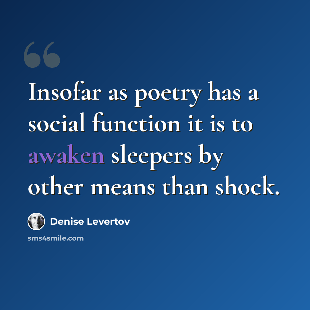 “Insofar as poetry has a social function it is to awaken sleepers by other means than shock.” quote by Denise Levertov
