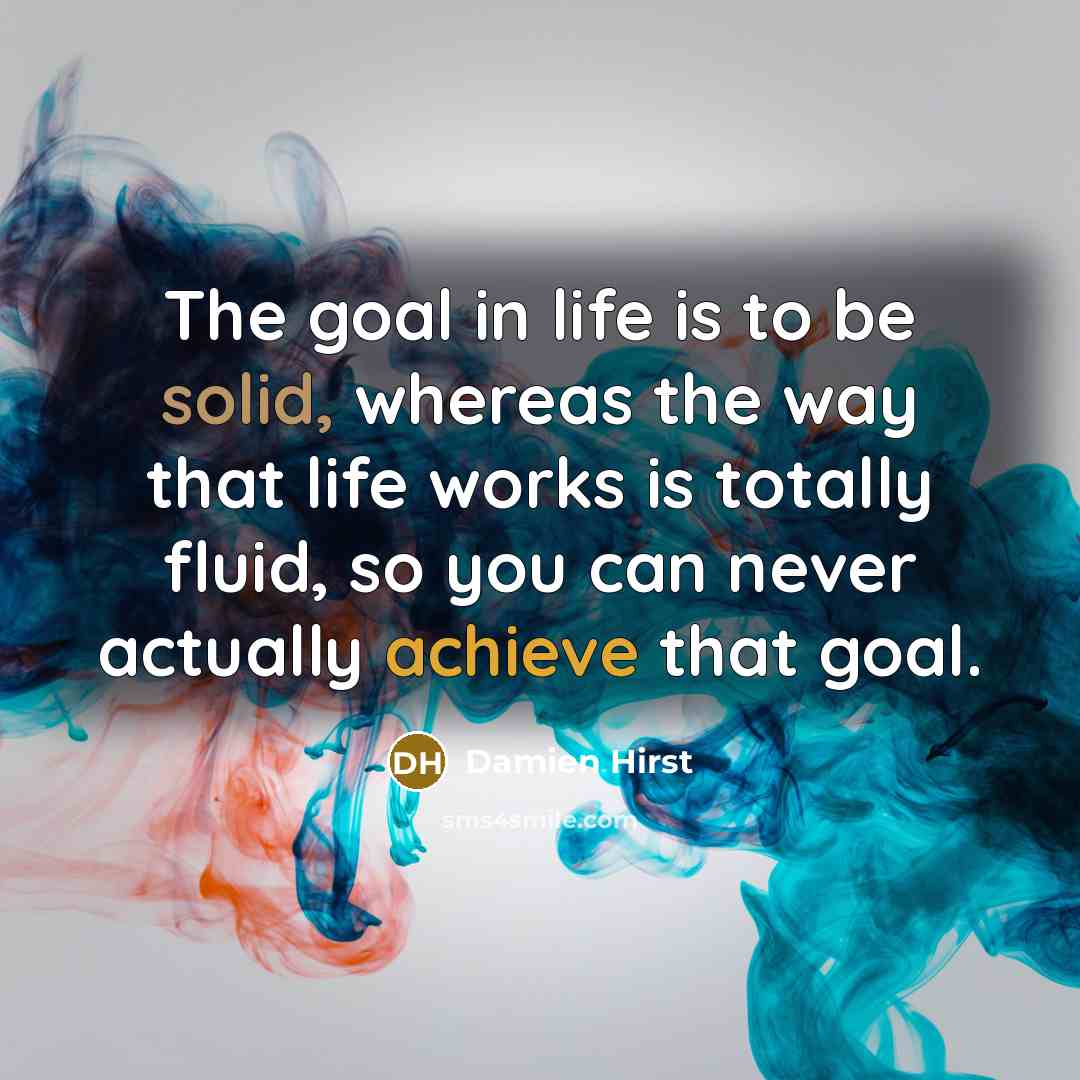 “The goal in life is to be solid, whereas the way that life works is totally fluid, so you can never actually achieve that goal.” quote by Damien Hirst
