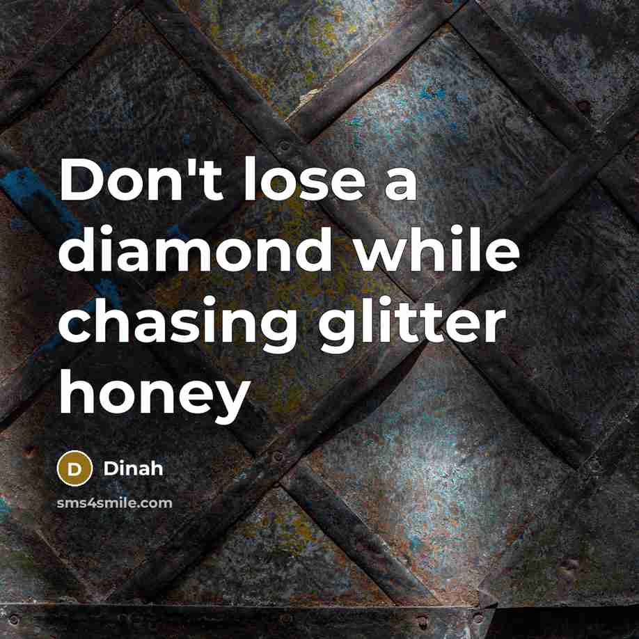 “Don't lose a diamond while chasing glitter honey” quote by Dinah