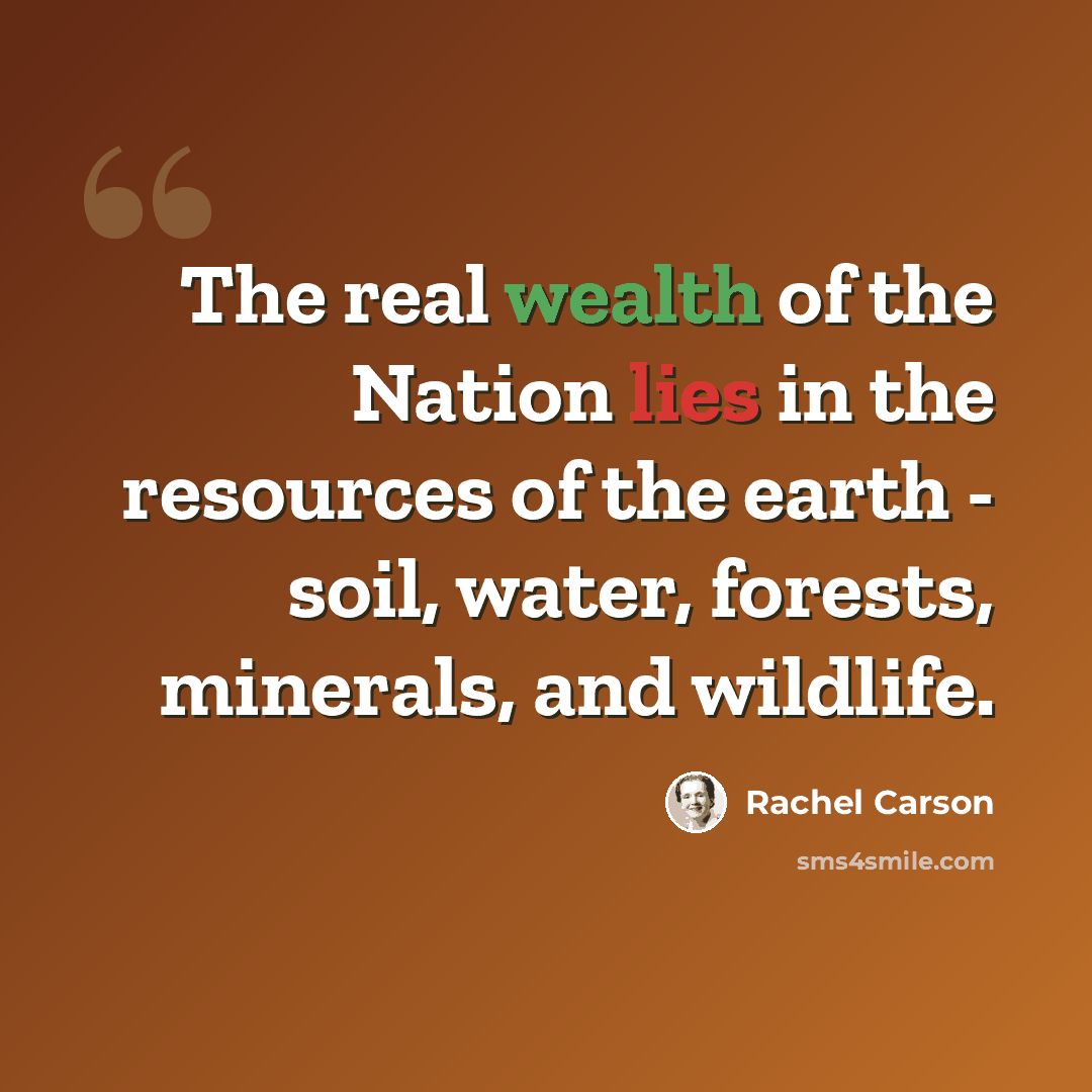 “The real wealth of the Nation lies in the resources of the earth - soil, water, forests, minerals, and wildlife.” quote by Rachel Carson