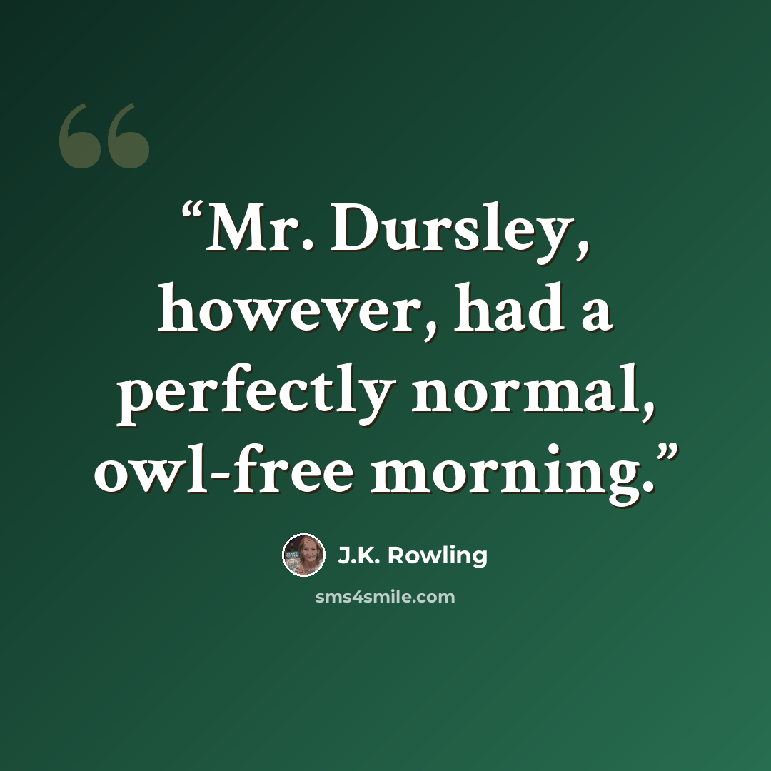 “Mr. Dursley, however, had a perfectly normal, owl-free morning.” quote by J.K. Rowling