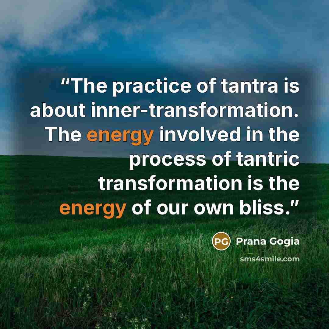 “The practice of tantra is about inner-transformation. The energy involved in the process of tantric transformation is the energy of our own bliss.” quote by Prana Gogia
