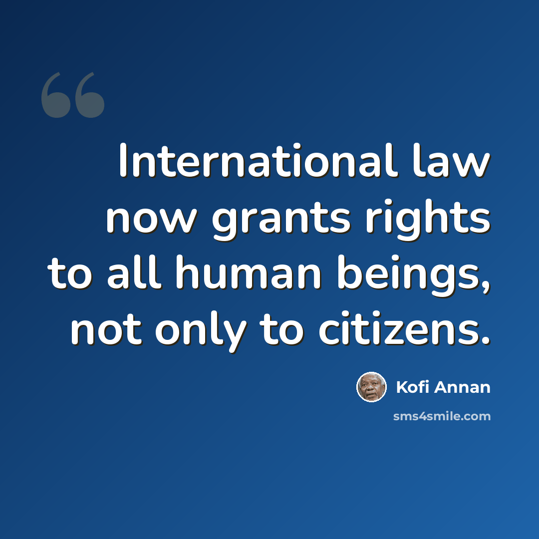 “International law now grants rights to all human beings, not only to citizens.” quote by Kofi Annan
