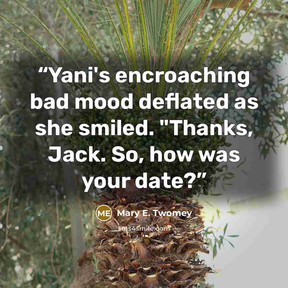 “Yani's encroaching bad mood deflated as she smiled. "Thanks, Jack. So, how was your date?” quote by Mary E. Twomey