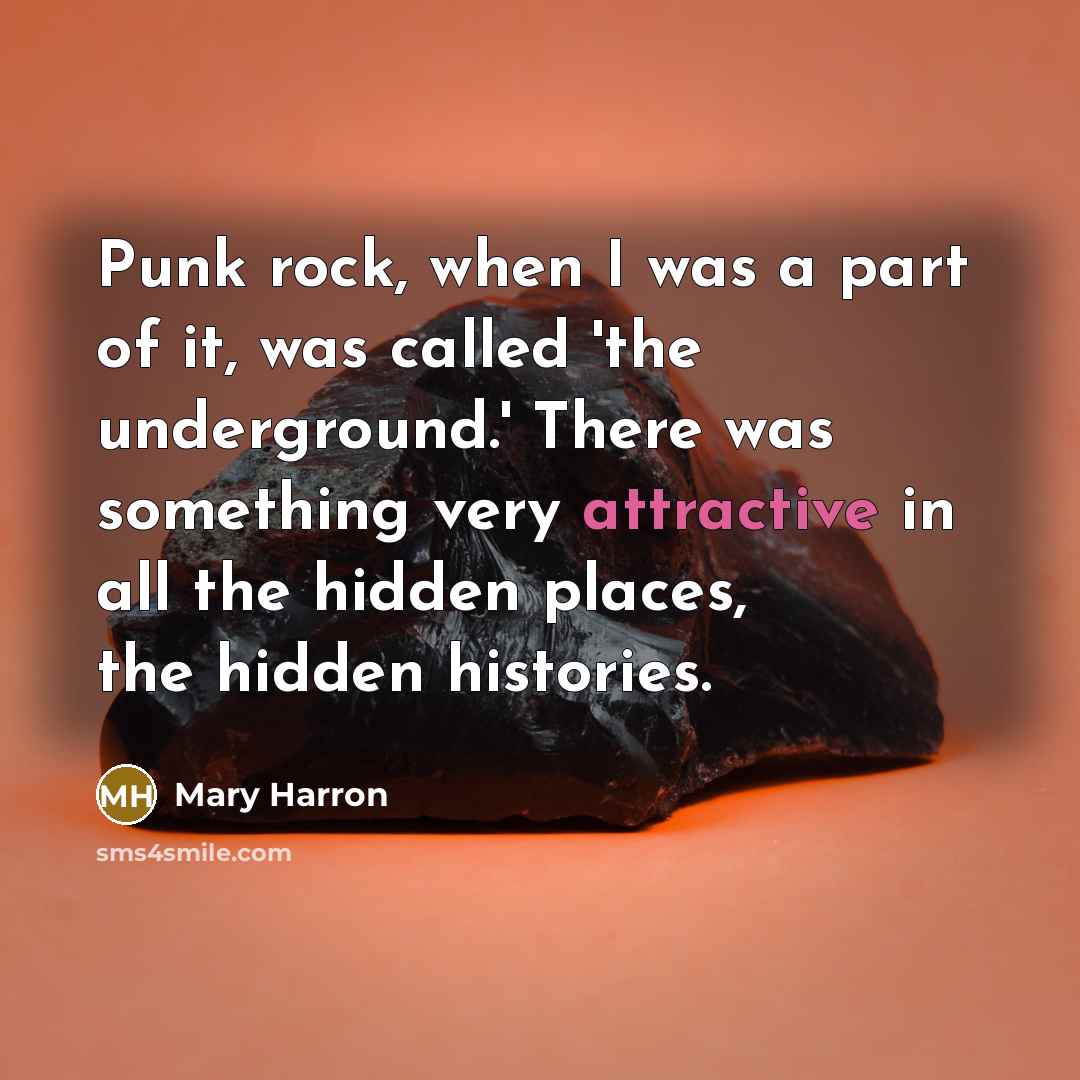 “Punk rock, when I was a part of it, was called 'the underground.' There was something very attractive in all the hidden places, the hidden histories.” quote by Mary Harron