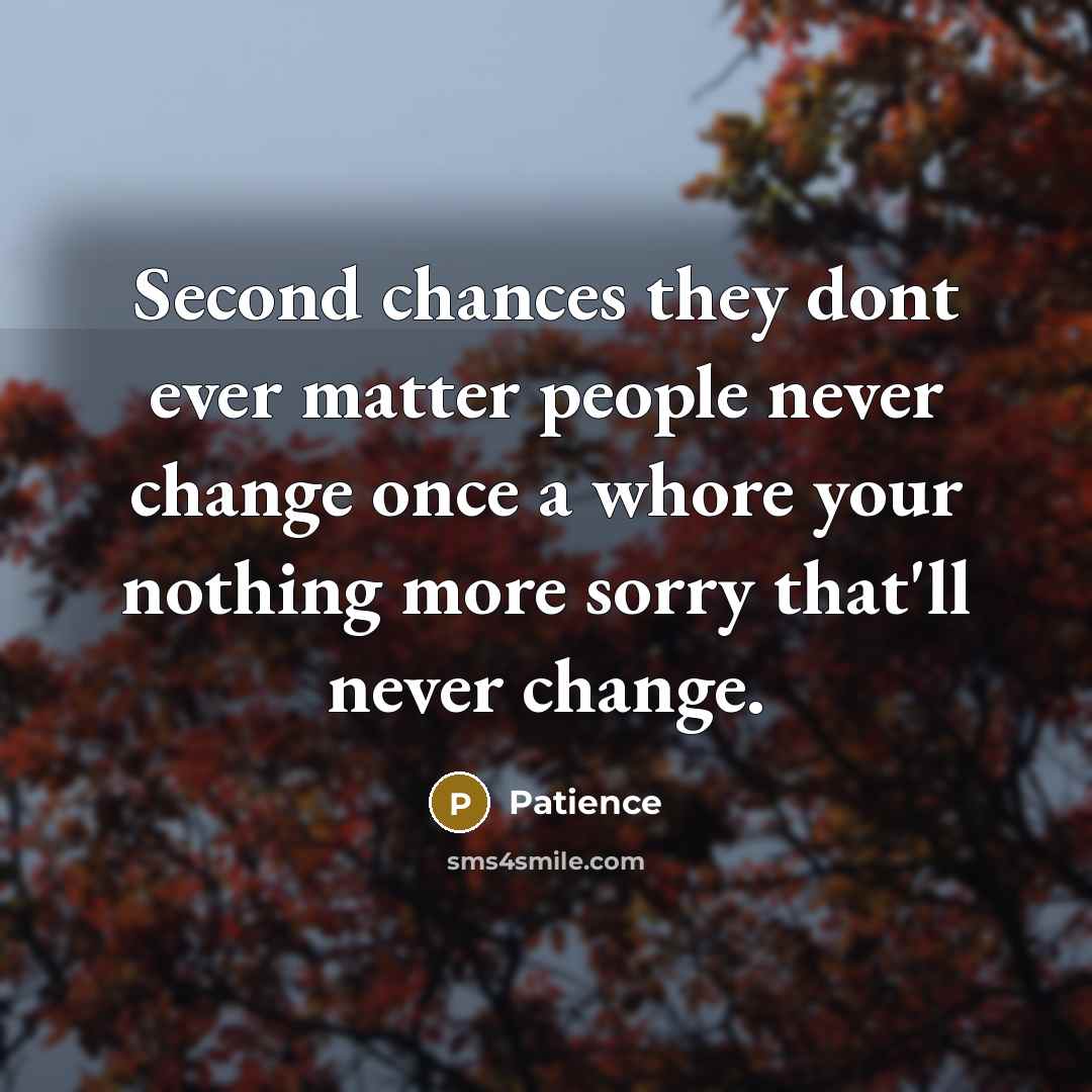“Second chances they dont ever matter people never change once a whore your nothing more sorry that'll never change.” quote by Patience