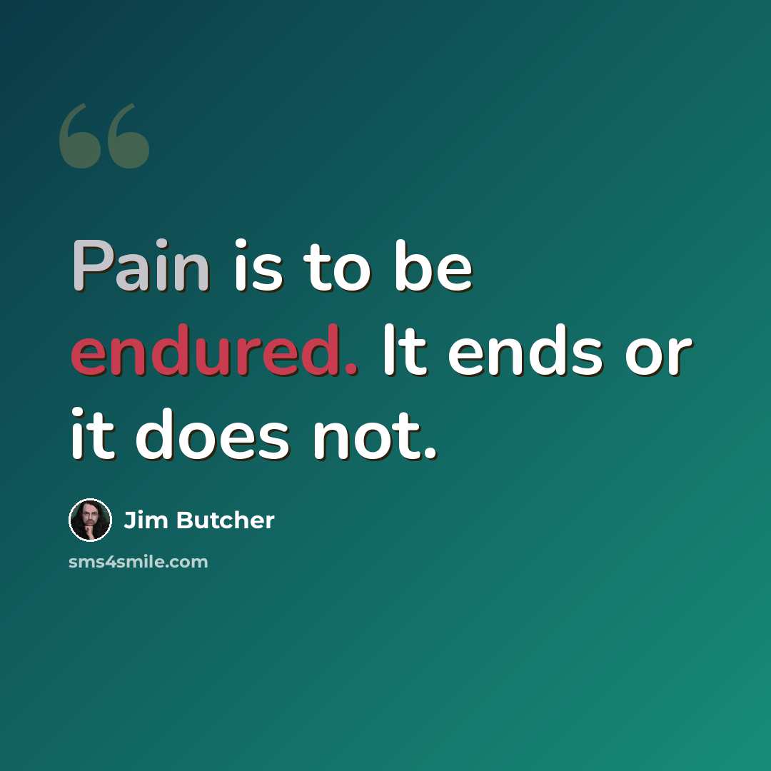 “Pain is to be endured. It ends or it does not.” quote by Jim Butcher