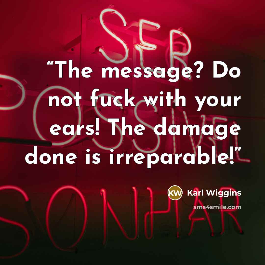 “The message? Do not fuck with your ears! The damage done is irreparable!” quote by Karl Wiggins