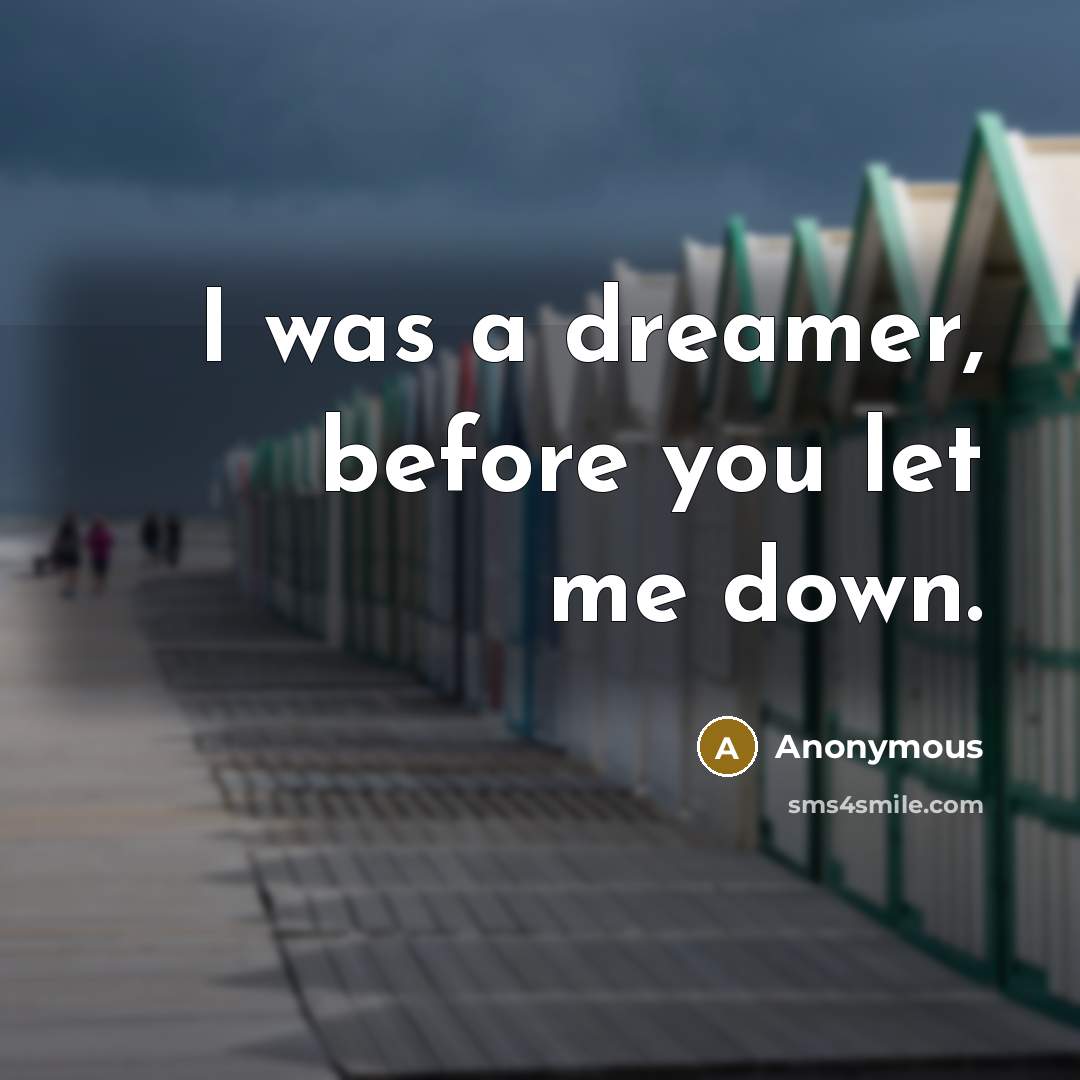 “I was a dreamer, before you let me down.” quote by Anonymous