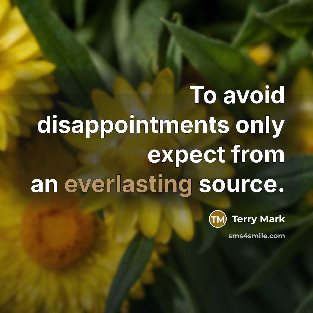 “To avoid disappointments only expect from an everlasting source.” quote by Terry Mark