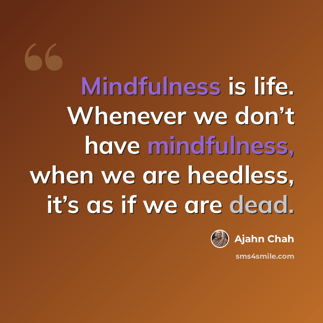 “Mindfulness is life. Whenever we don’t have mindfulness, when we are heedless, it’s as if we are dead.” quote by Ajahn Chah