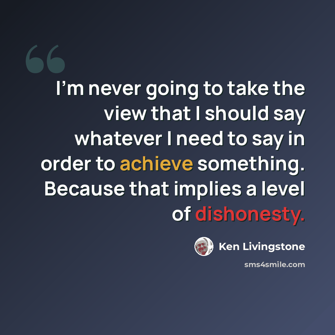 “I'm never going to take the view that I should say whatever I need to say in order to achieve something. Because that implies a level of dishonesty.” quote by Ken Livingstone