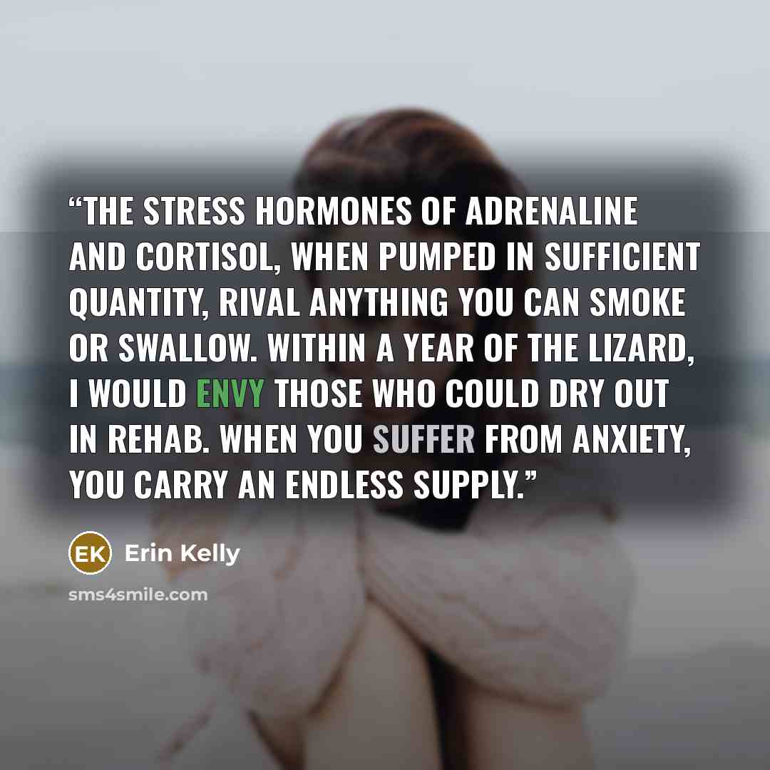 “The stress hormones of adrenaline and cortisol, when pumped in sufficient quantity, rival anything you can smoke or swallow. Within a year of the Lizard, I would envy those who could dry out in rehab. When you suffer from anxiety, you carry an endless supply.” quote by Erin Kelly