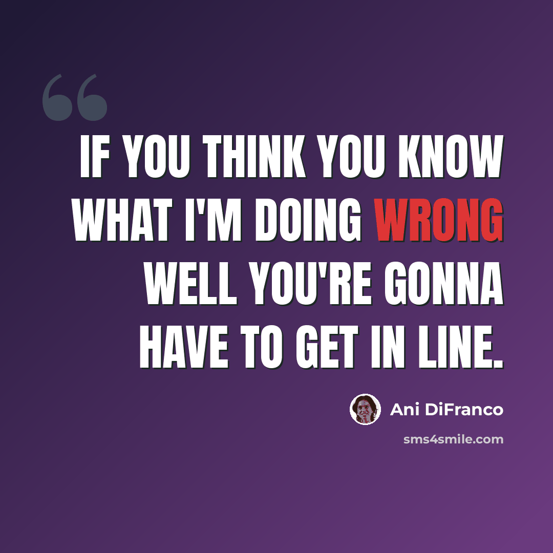 “If you think you know what I'm doing wrong well you're gonna have to get in line.” quote by Ani DiFranco
