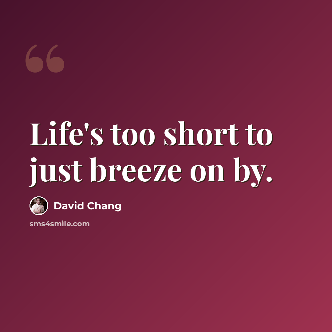 “Life's too short to just breeze on by.” quote by David Chang
