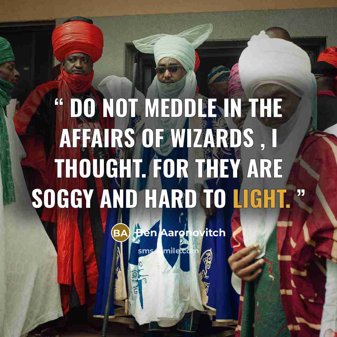 “Do not meddle in the affairs of wizards , I thought. For they are soggy and hard to light.” quote by Ben Aaronovitch
