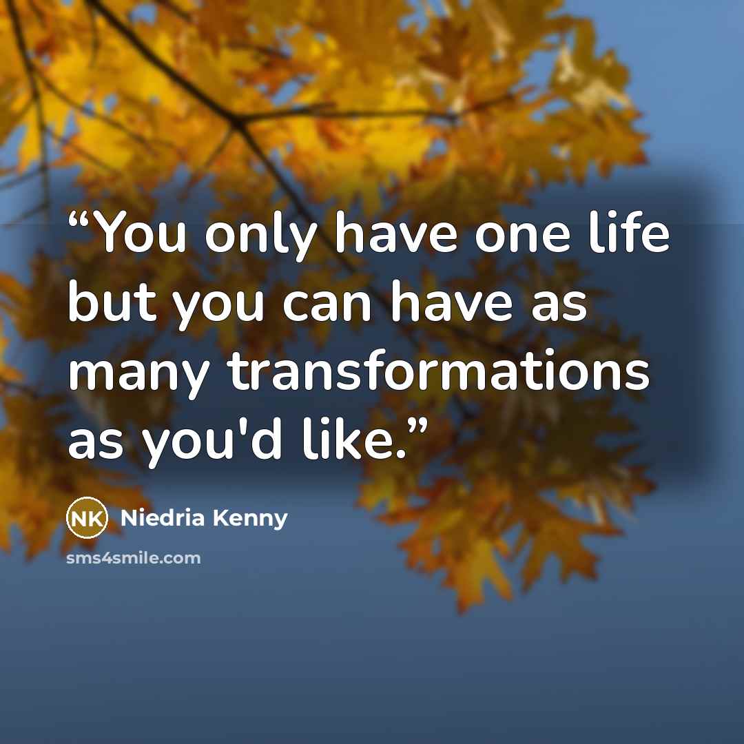 “You only have one life but you can have as many transformations as you'd like.” quote by Niedria Kenny