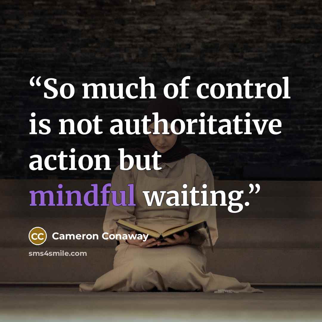 “So much of control is not authoritative action but mindful waiting.” quote by Cameron Conaway