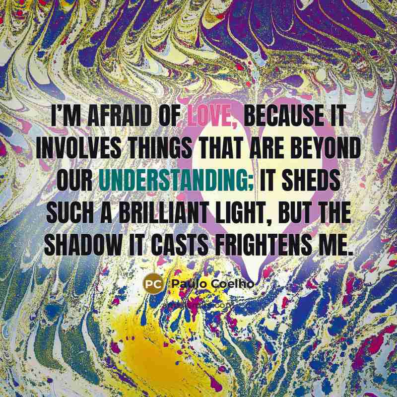“I’m afraid of love, because it involves things that are beyond our understanding; it sheds such a brilliant light, but the shadow it casts frightens me.” quote by Paulo Coelho