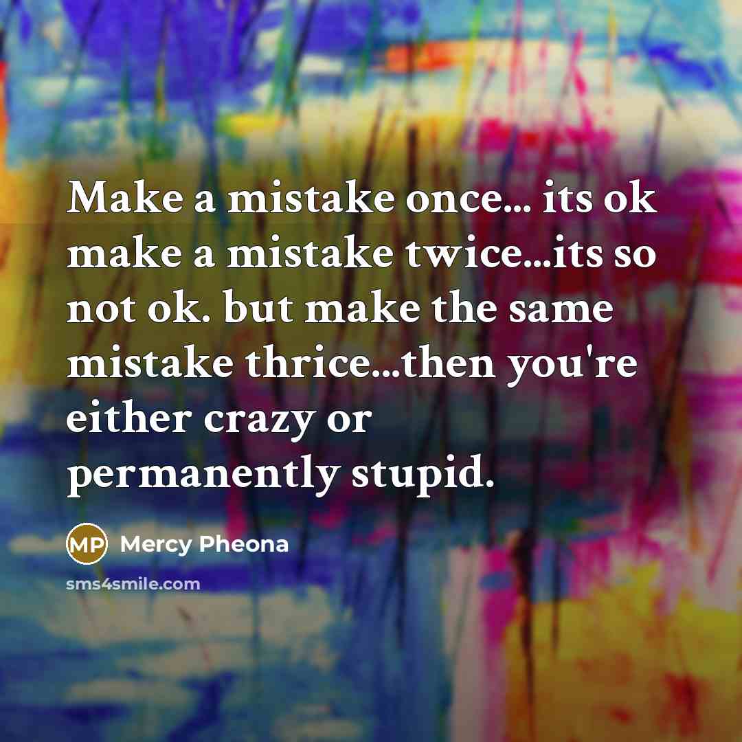 “Make a mistake once... its ok make a mistake twice...its so not ok. but make the same mistake thrice...then you're either crazy or permanently stupid.” quote by Mercy Pheona