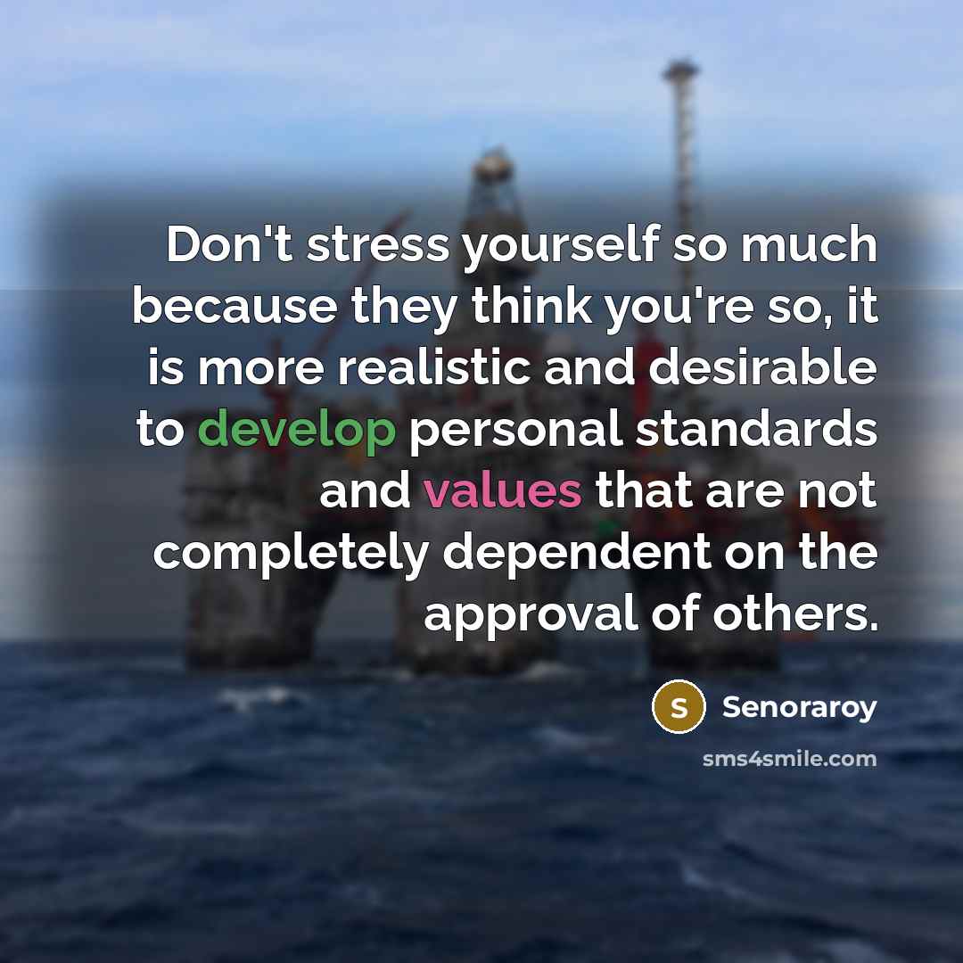 “Don't stress yourself so much because they think you're so, it is more realistic and desirable to develop personal standards and values that are not completely dependent on the approval of others.” quote by Senoraroy