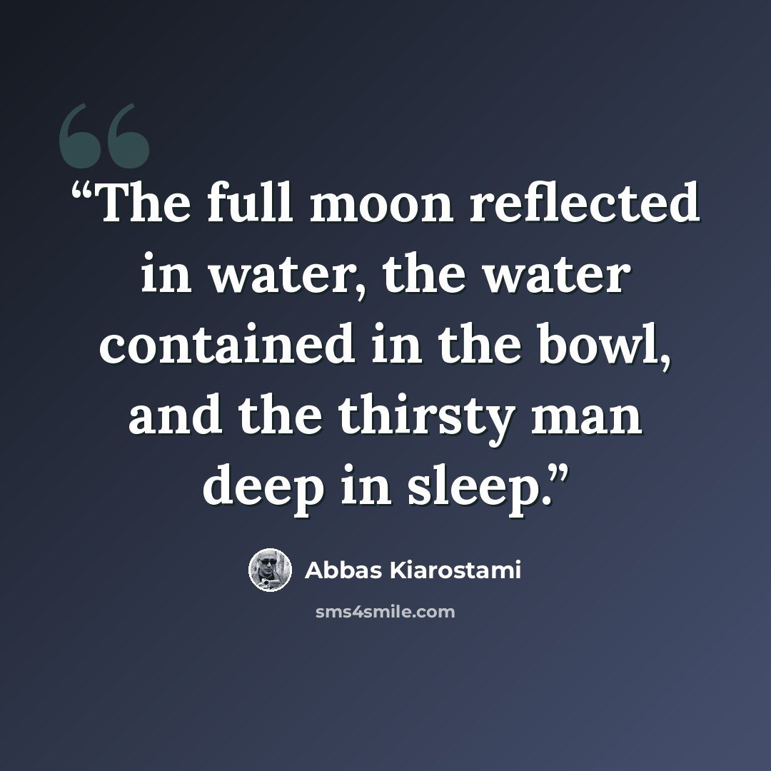“The full moon reflected in water, the water contained in the bowl, and the thirsty man deep in sleep.” quote by Abbas Kiarostami
