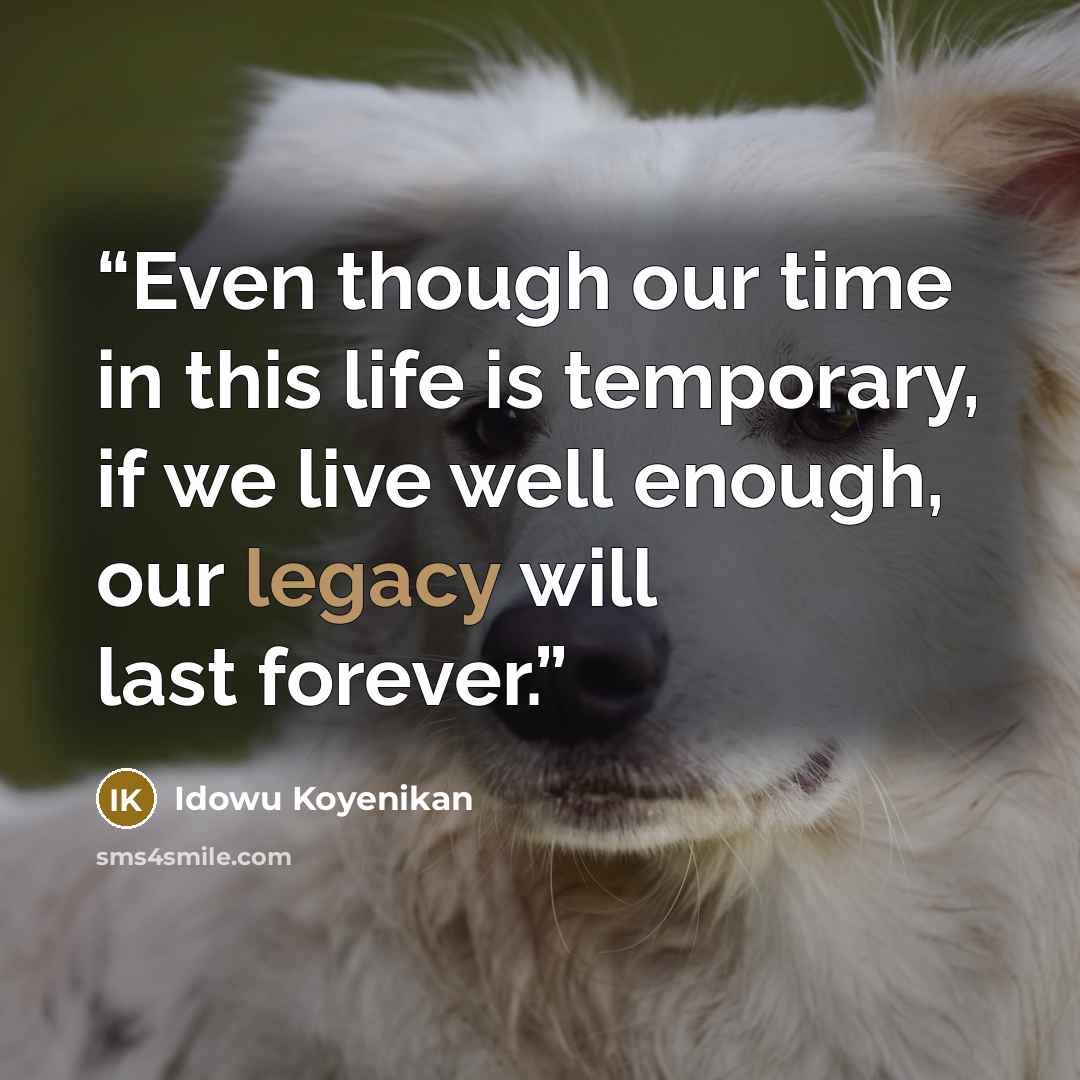 “Even though our time in this life is temporary, if we live well enough, our legacy will last forever.” quote by idowu koyenikan