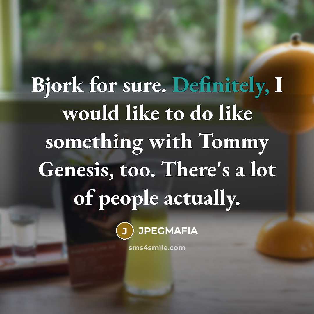 “Bjork for sure. Definitely, I would like to do like something with Tommy Genesis, too. There's a lot of people actually.” quote by JPEGMAFIA