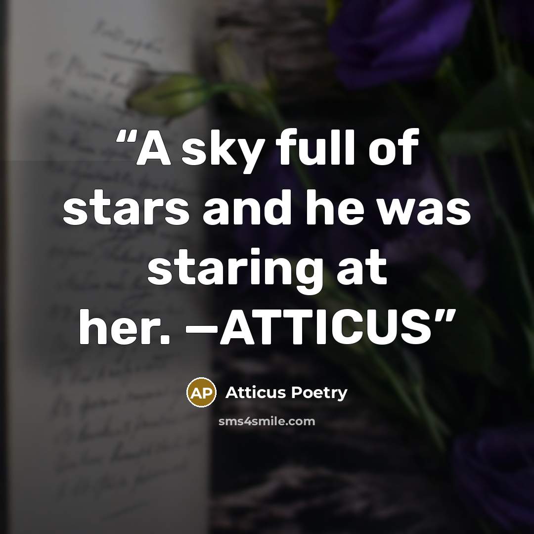 “A sky full of stars and he was staring at her. —ATTICUS” quote by Atticus Poetry