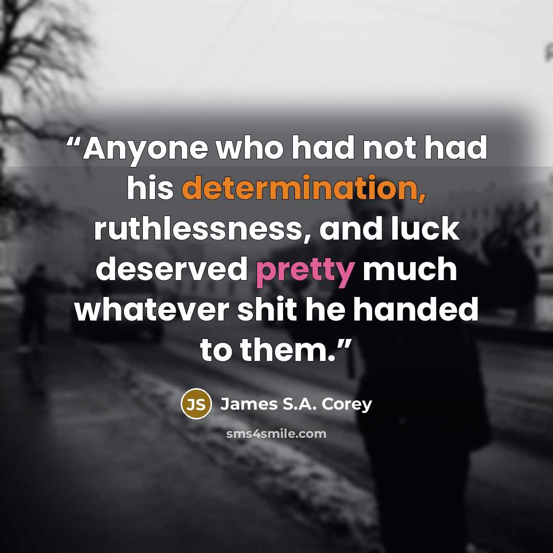 “Anyone who had not had his determination, ruthlessness, and luck deserved pretty much whatever shit he handed to them.” quote by James S.A. Corey