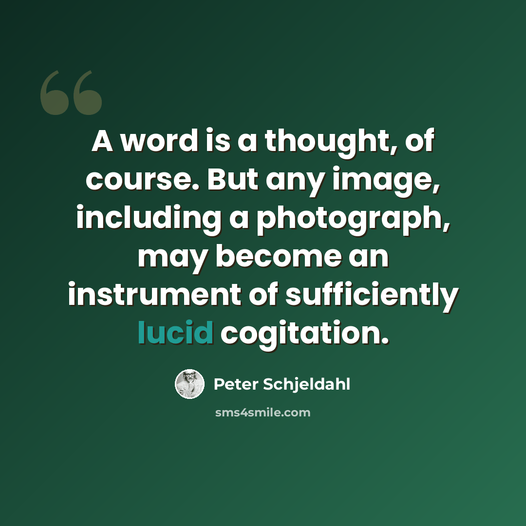 “A word is a thought, of course. But any image, including a photograph, may become an instrument of sufficiently lucid cogitation.” quote by Peter Schjeldahl