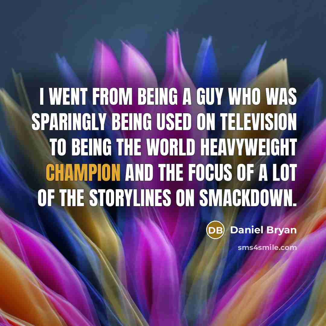 “I went from being a guy who was sparingly being used on television to being the World Heavyweight Champion and the focus of a lot of the storylines on Smackdown.” quote by Daniel Bryan