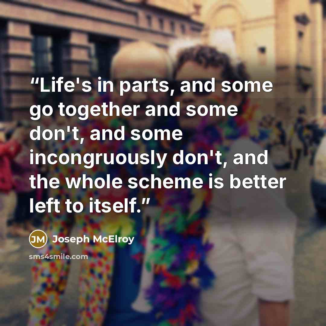 “Life's in parts, and some go together and some don't, and some incongruously don't, and the whole scheme is better left to itself.” quote by Joseph McElroy