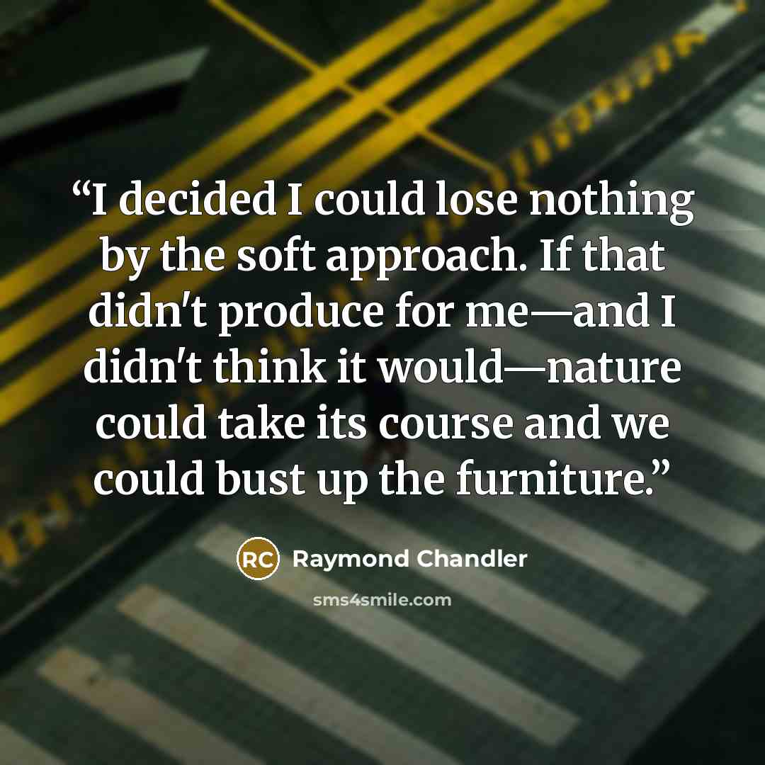 “I decided I could lose nothing by the soft approach. If that didn't produce for me—and I didn't think it would—nature could take its course and we could bust up the furniture.” quote by Raymond Chandler