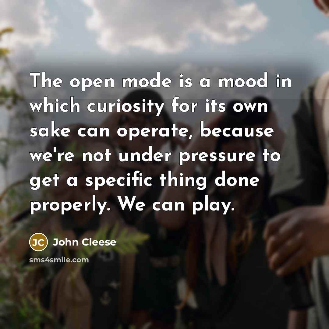 “The open mode is a mood in which curiosity for its own sake can operate, because we're not under pressure to get a specific thing done properly. We can play.” quote by John Cleese