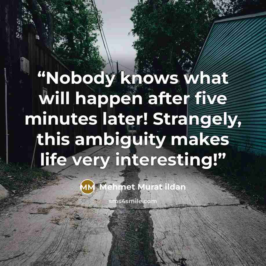 “Nobody knows what will happen after five minutes later! Strangely, this ambiguity makes life very interesting!” quote by Mehmet Murat ildan