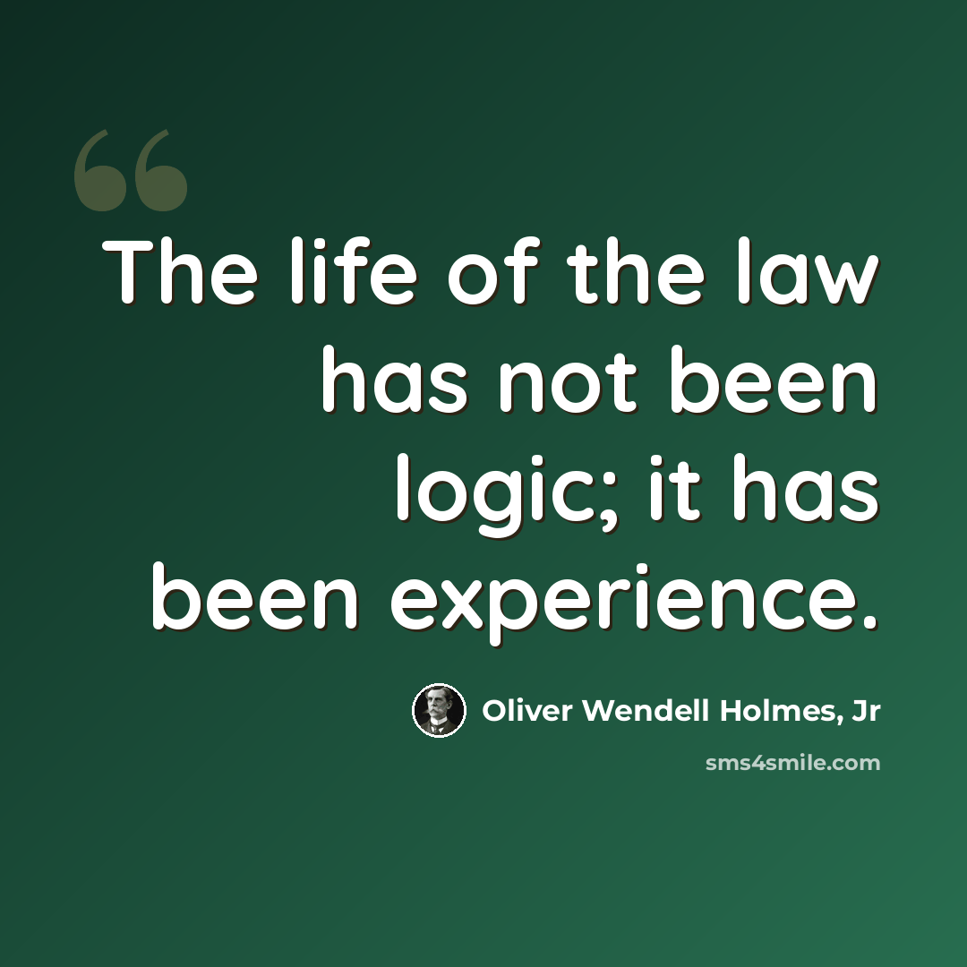 “The life of the law has not been logic; it has been experience.” quote by Oliver Wendell Holmes, Jr