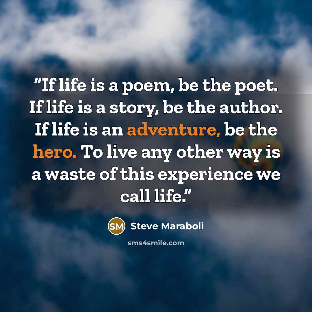 “If life is a poem, be the poet. If life is a story, be the author. If life is an adventure, be the hero. To live any other way is a waste of this experience we call life.” quote by Steve Maraboli