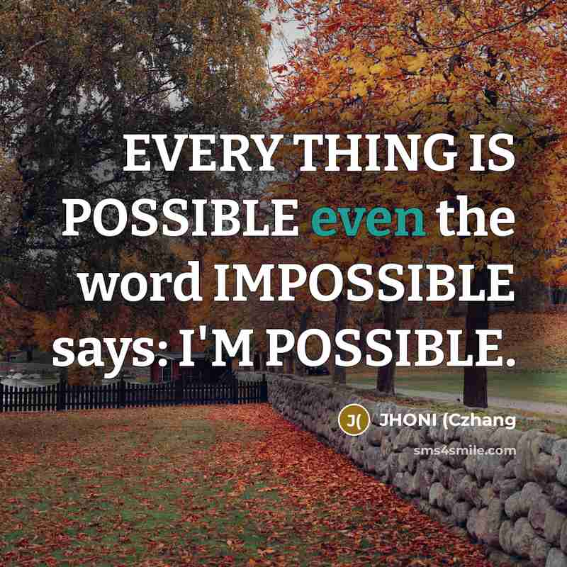 “EVERY THING IS POSSIBLE even the word IMPOSSIBLE says: I'M POSSIBLE.” quote by JHONI (Czhang