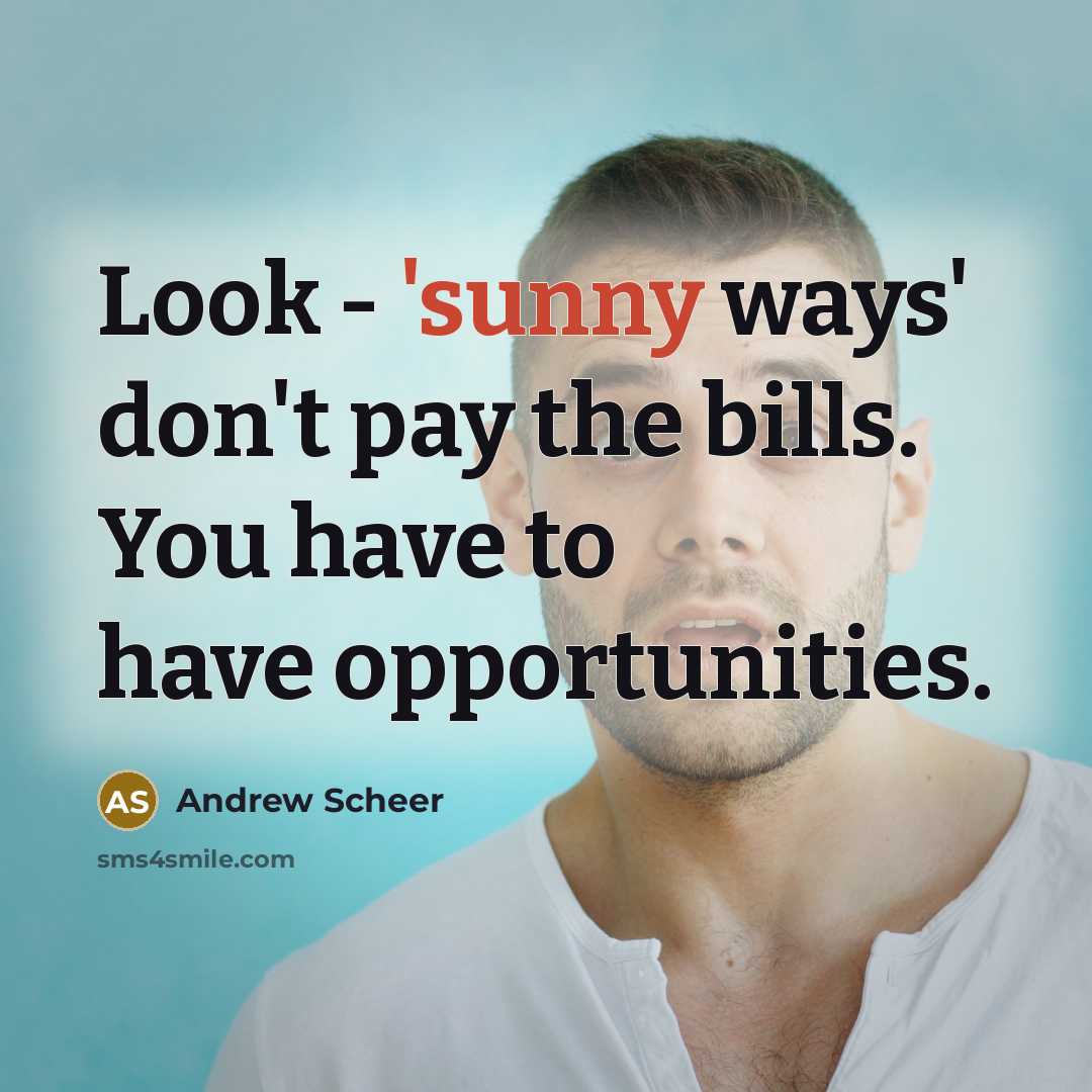 “Look - 'sunny ways' don't pay the bills. You have to have opportunities.” quote by Andrew Scheer