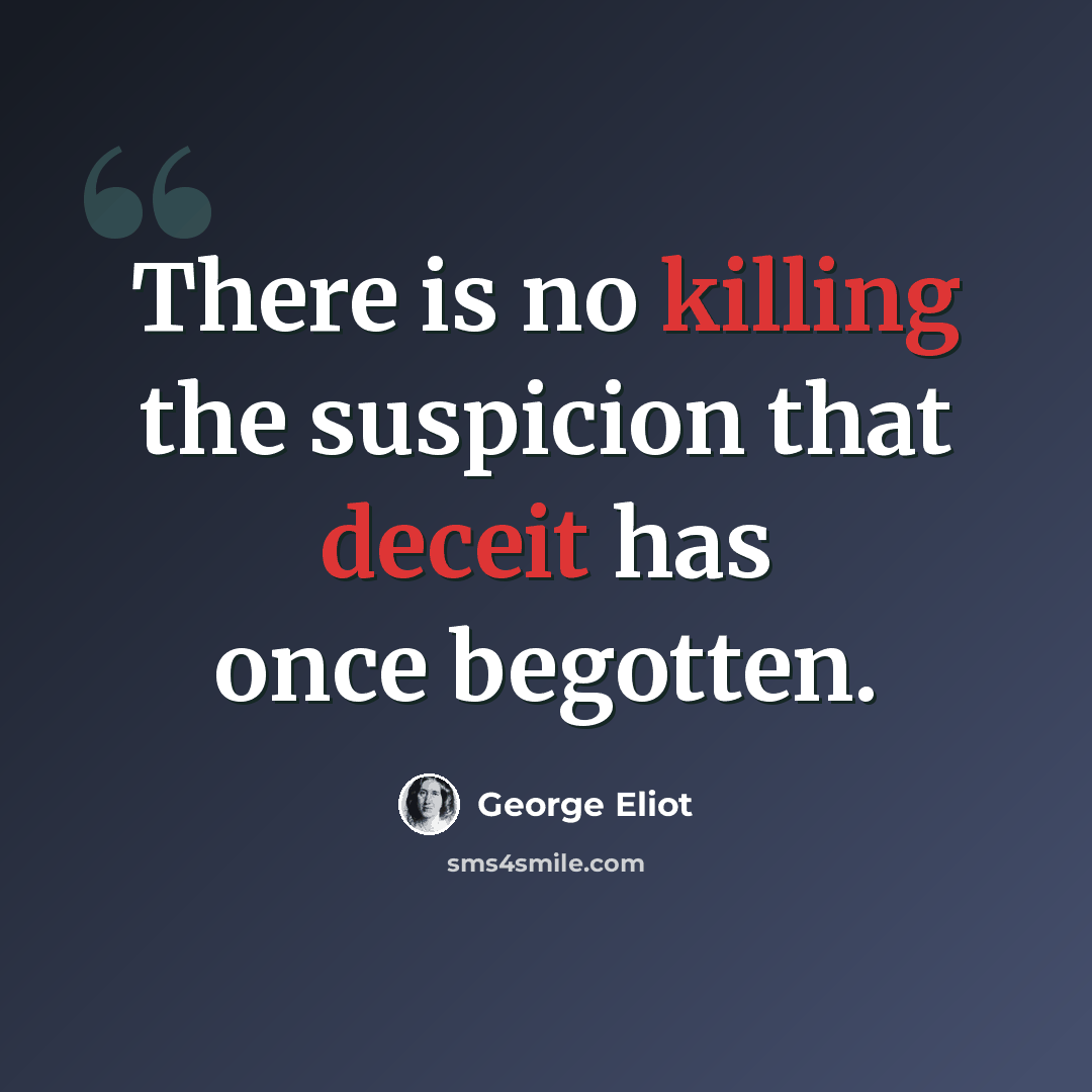 “There is no killing the suspicion that deceit has once begotten.” quote by George Eliot