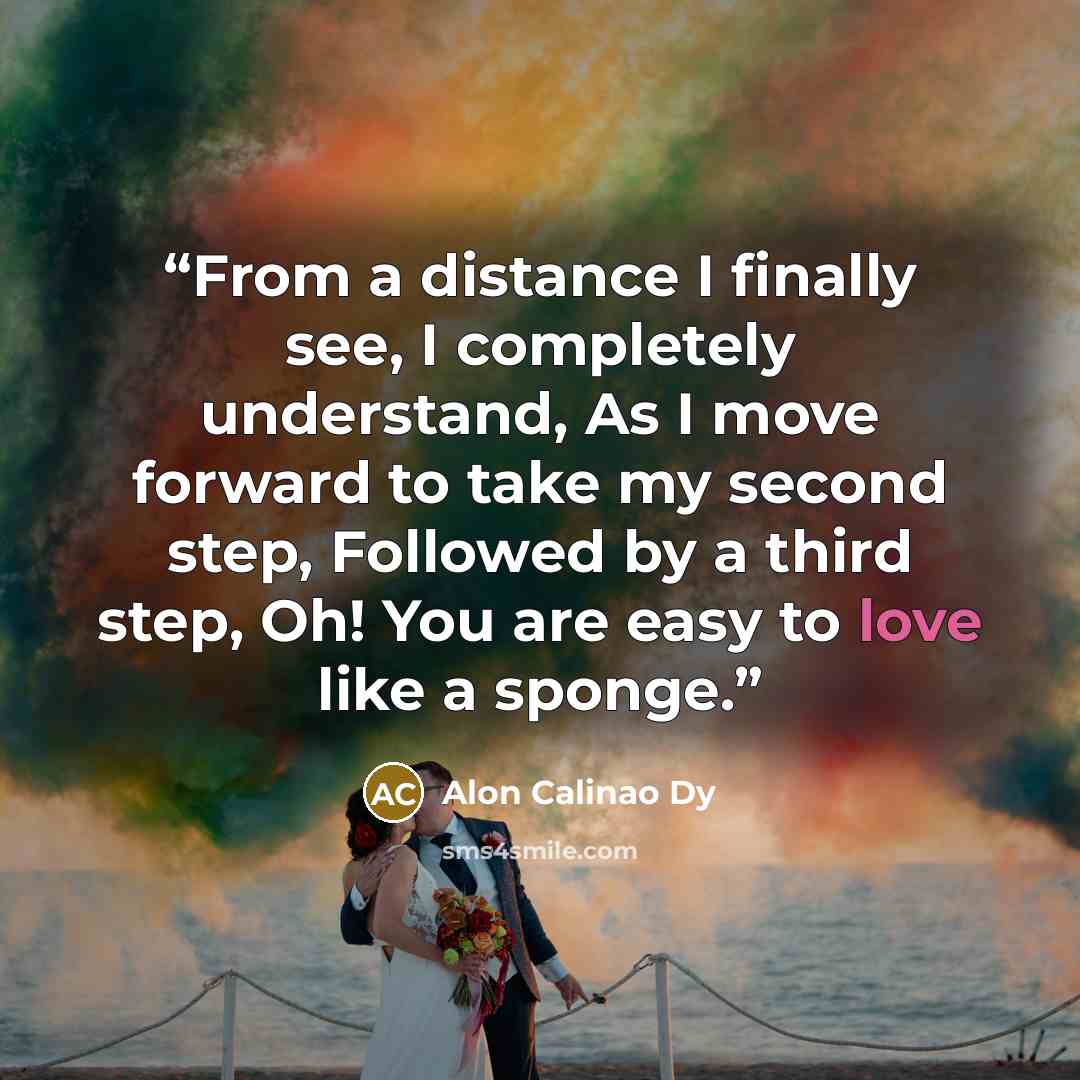 “From a distance I finally see, I completely understand, As I move forward to take my second step, Followed by a third step, Oh! You are easy to love like a sponge.” quote by Alon Calinao Dy