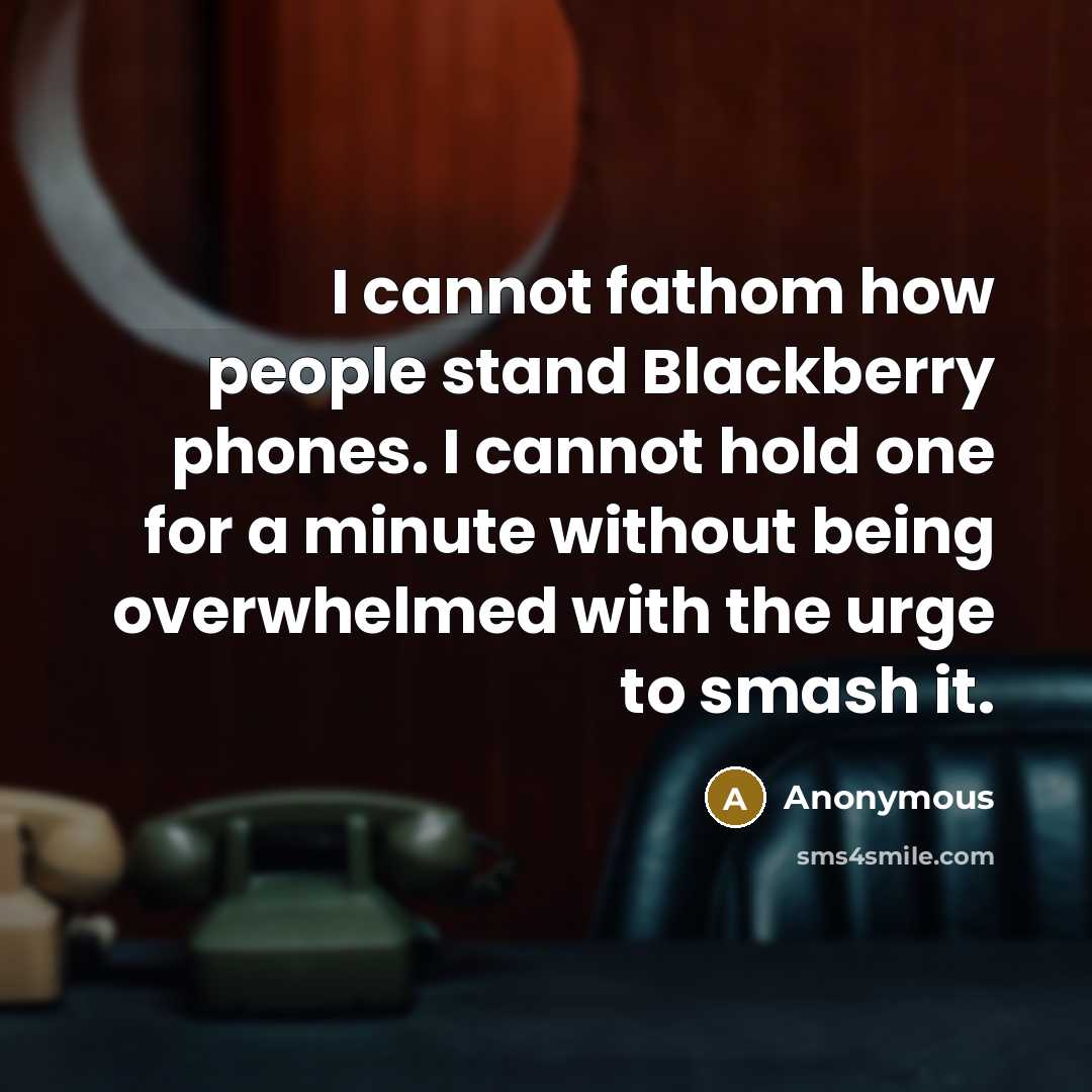 “I cannot fathom how people stand Blackberry phones. I cannot hold one for a minute without being overwhelmed with the urge to smash it.” quote by Anonymous