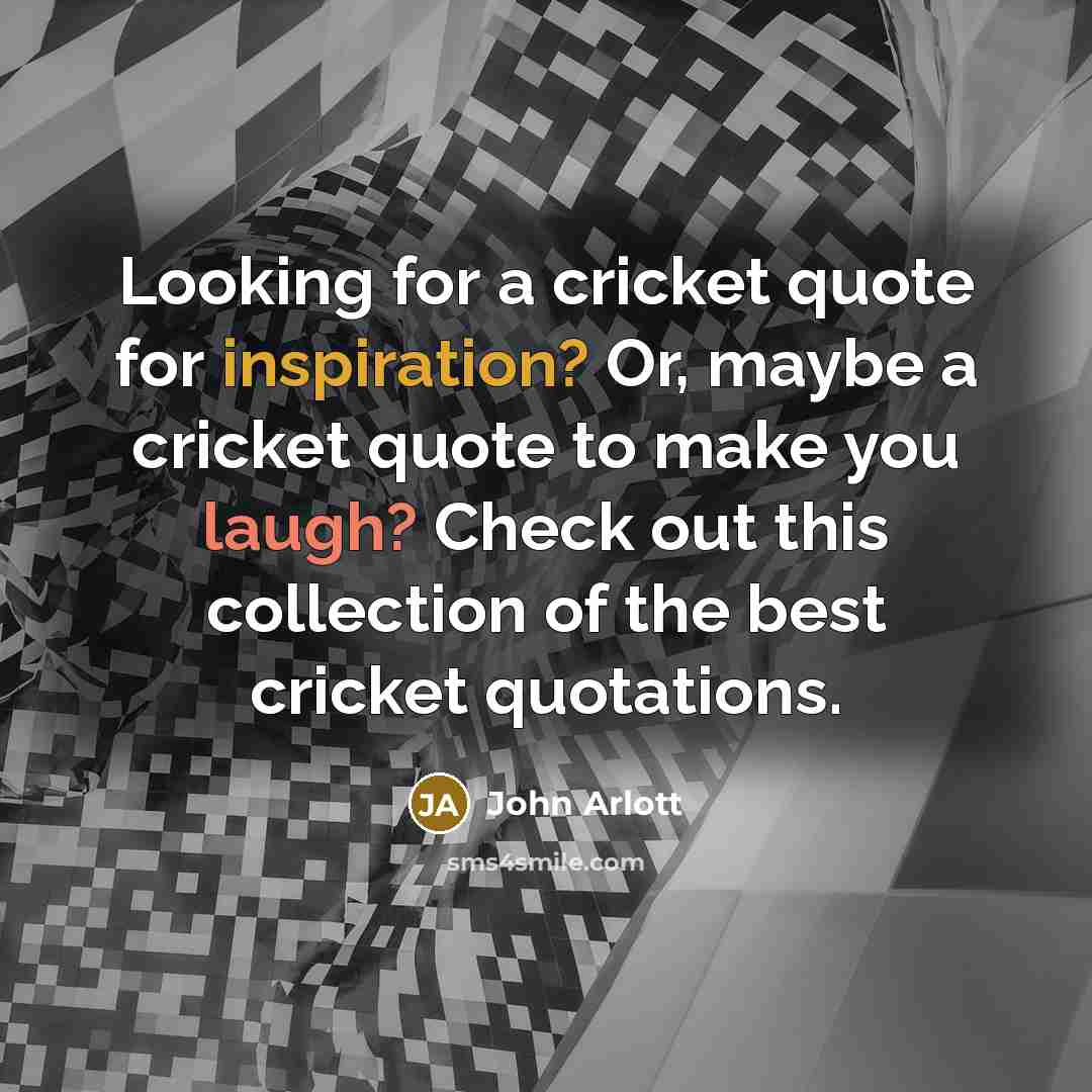 “Looking for a cricket quote for inspiration? Or, maybe a cricket quote to make you laugh? Check out this collection of the best cricket quotations.” quote by John Arlott