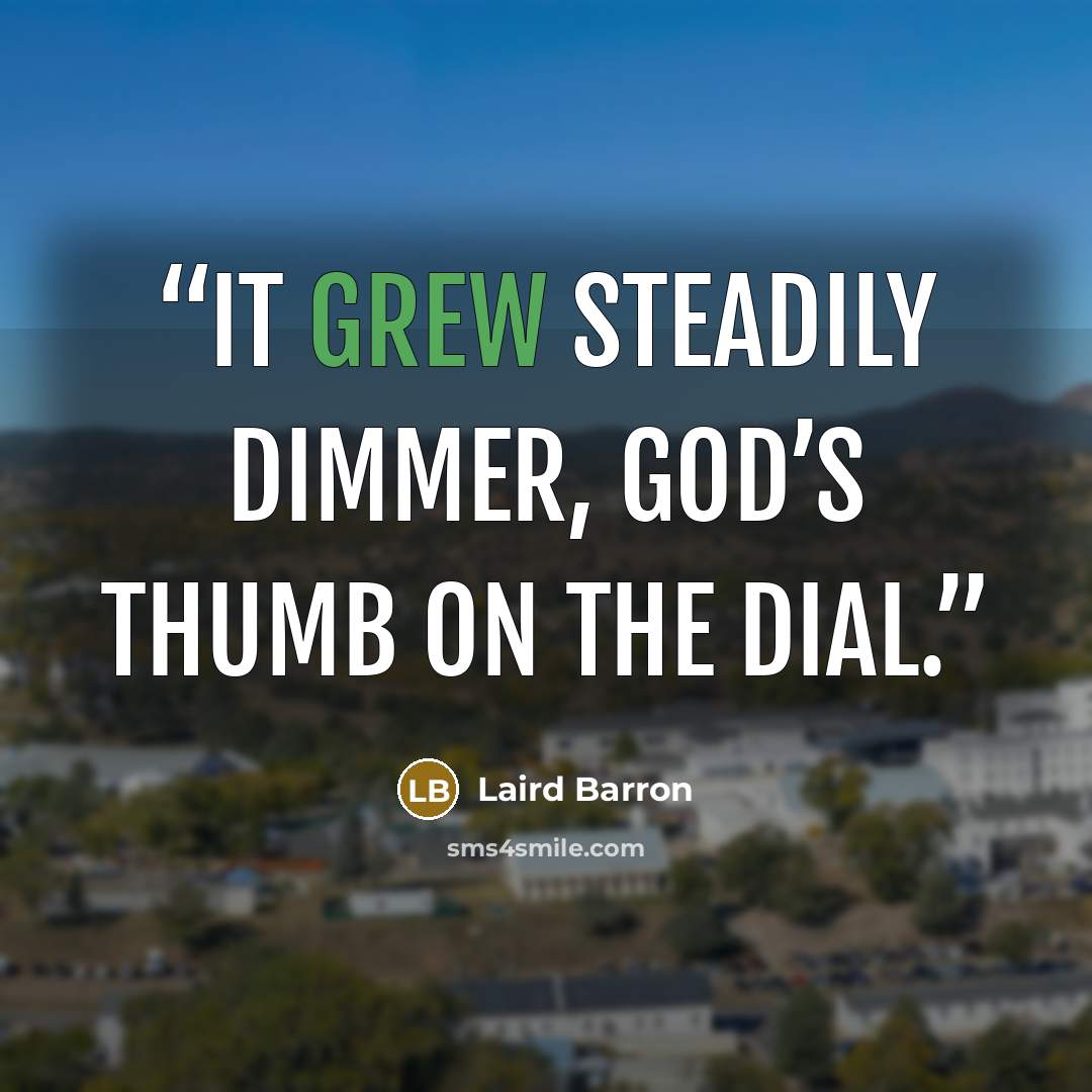 “It grew steadily dimmer, God’s thumb on the dial.” quote by Laird Barron